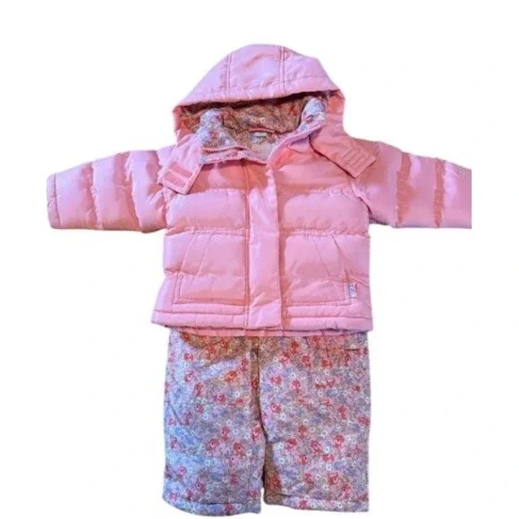 Oshkosh Baby‎ Girls Pink Floral Puffer Winter Snowsuit Jacket Pants Set 12M