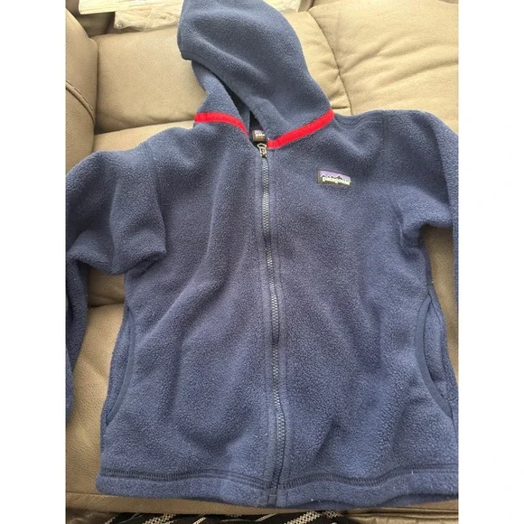 Patagonia Synchilla Fleece Hoodie Navy Blue Red Trim Full Zip Toddler Size 3T