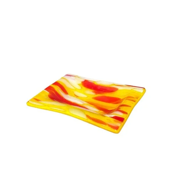 Unique Handmade Fused Art Trinket Dish‎ Tray Applied Glass 4