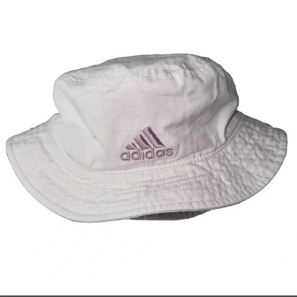 Adidas White Purple embroidered logo Bucket Hat sunhat beach summer aeroready