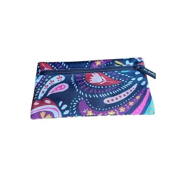 Vera Bradley Lighten Up Pencil Pouch Painted Paisley Navy Pink 24329-N66‎