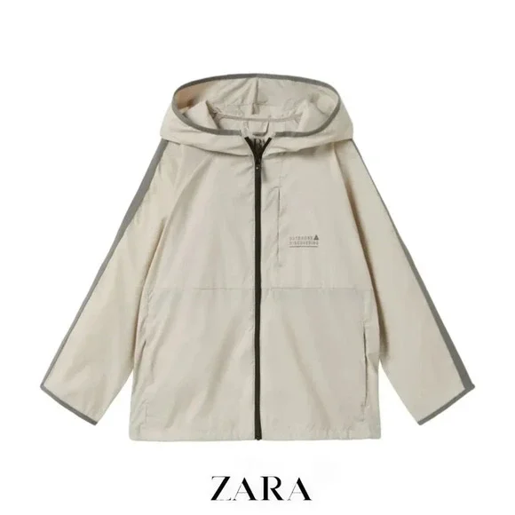 ZARA Boys Stone Hooded Windbreaker Jacket NWT Sizes 9 12