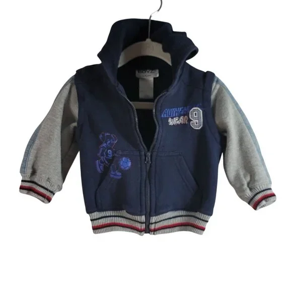 Boyz Wear by Nannette Varsity Jacket Blue Size 18M Hood Full Zip 2 in 1 Vest