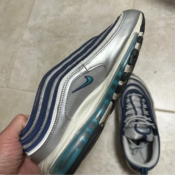 Nike Men's Air‎ Max 97 Shoes, Metallic Silver/Chlorine Blue size 10 used