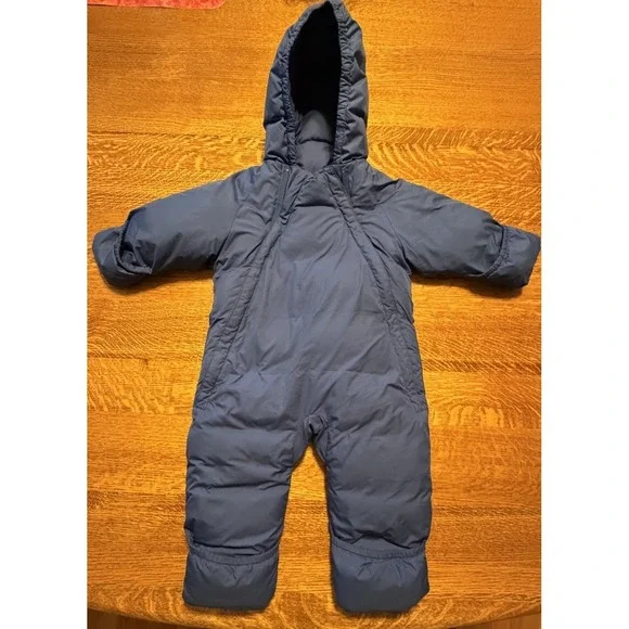 Infant  Lands End one piece snowsuit goose down filling 12 -18 months blue