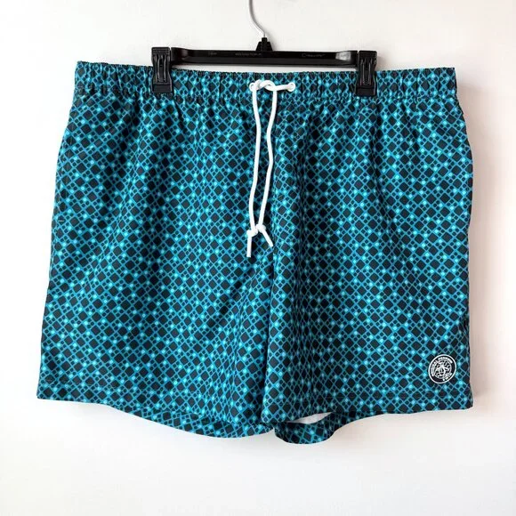 Original Penguin All-Over Geo Print Swim Short Mens Size XXL Teal‎ Black