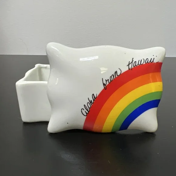 Vintage‎ 70's Rainbow Porcelain Square Trinket Box Made in Taiwan