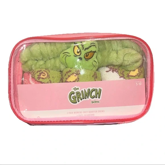 Dr Seuss Grinch Cozy Sock &‎ Headband Gift Set NWT