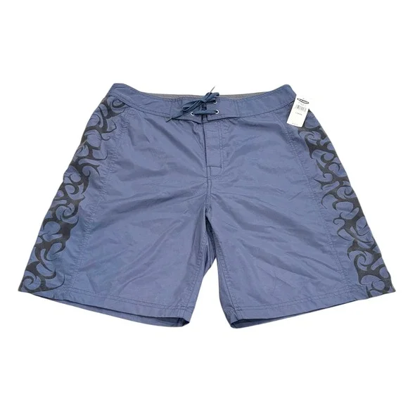 Vintage Y2K Old Navy Mens Blue Tribal Board Shorts Swim Trunks Large Summer NEW