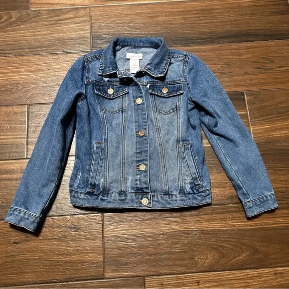 Tommy Bahama Kid’s Denim Jean Jacket 8 Medium Wash Rose Gold Copper Buttons