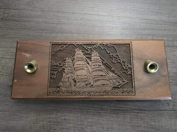 Vintage American Walnut desktop Nautical Sailing Ship Fountain Pen Holder
