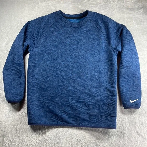 Nike Dri-FIT Mens Golf Quilted Training Sweatshirt Blue Heather Raked Lines LG