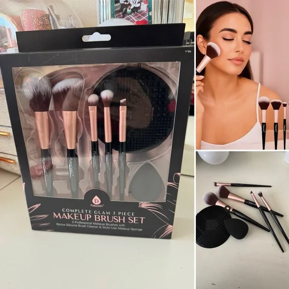Pursonic Complete Glam 7 Piece Makeup Brush Set Rose Gold & Black