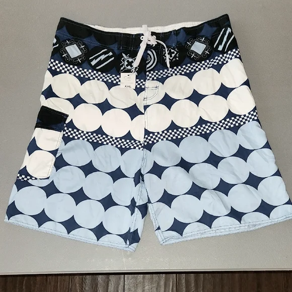 NWT - C&K Swimware - Men's Blue and White Swim Shorts - Size XXL