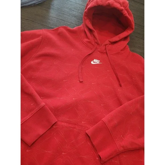 Vintage Nike Center Swoosh Check All Over PRINT Sweatshirt‎ Hoodie Red Size 2XL