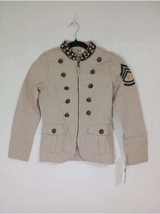 NWT Guess Girls Military-Style Jacket Sequin Patch Double-Breasted Size M 10/12