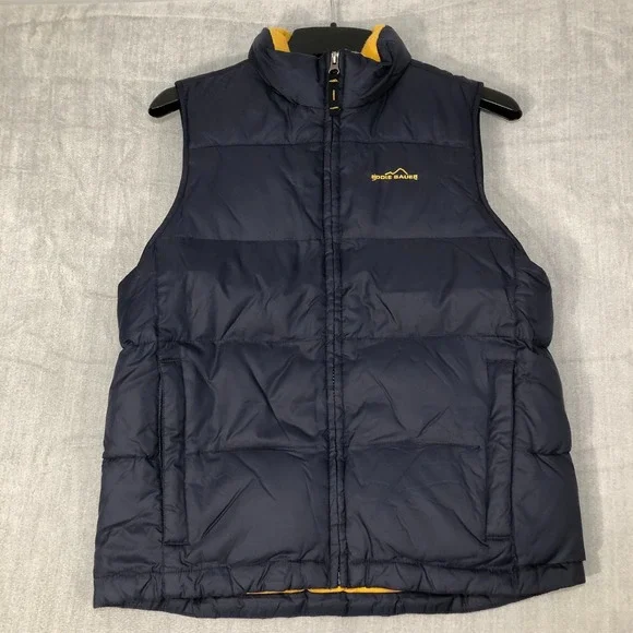 Eddie Bauer Kids Puffer Vest XL 14 Navy Blue Goose Down Filled Jacket Coat Boys