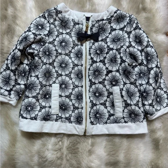 Cynthia Rowley Baby Girl Floral Eyelet Bow Zipper Navy & White Jacket 6-9M