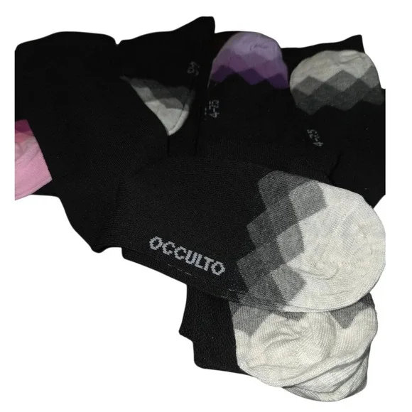 10 Pair Diabetic Ankle Socks Size 4-7.5 Black/Argyle Occulto 