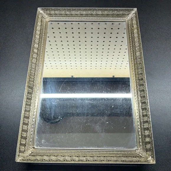 Vintage Gold Toned Vanity Dresser Tray or Mirror Frame with ornate border 15