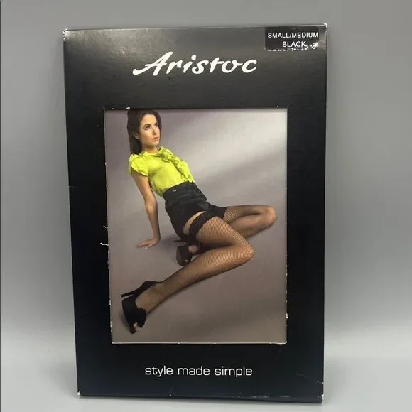 Aristoc Black Fishnet Lace Top Thigh High Stockings