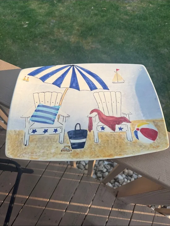 Coastal Beach Platter with Blue and Red Accents