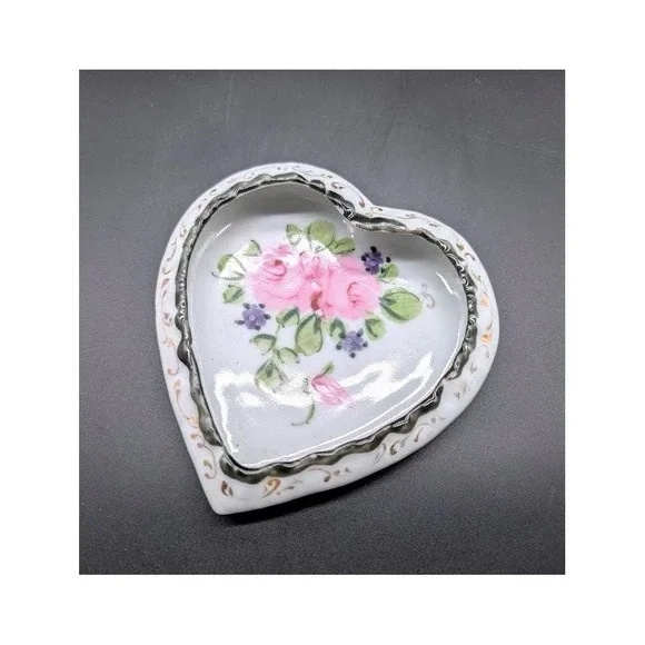 Antique Nippon Hand Painted Heart‎ Shaped Porcelain Trinket Dish 4.5