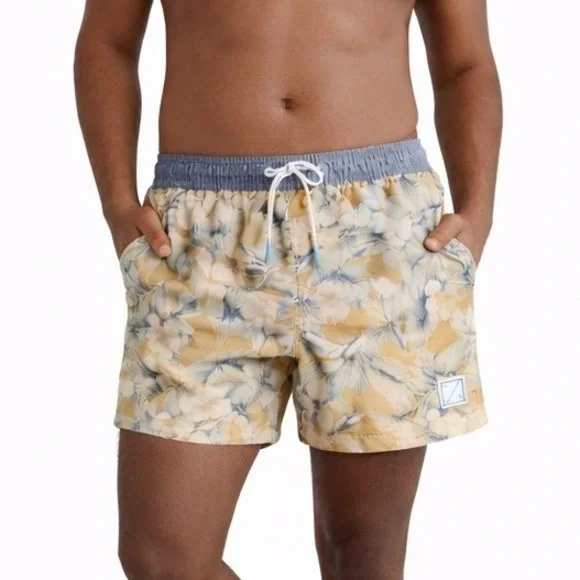 American Eagle Outfitters‎ Mens Swim Trunks Tropical Floral XL Blue Waistband