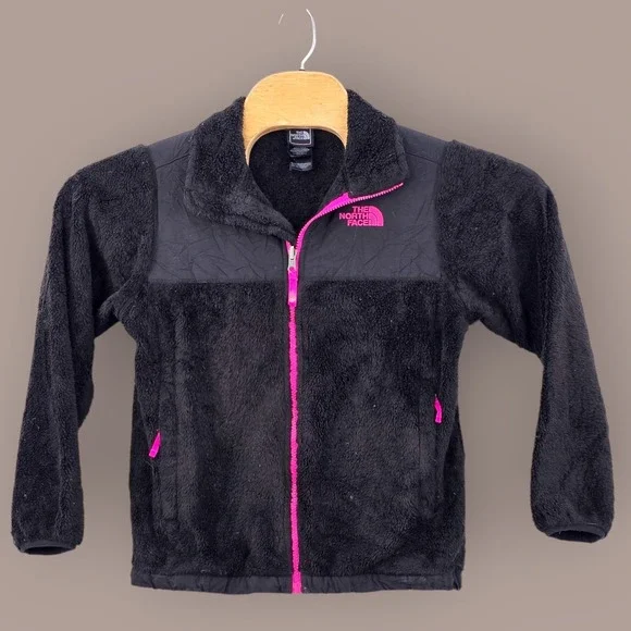 The North Face Girls Large (16) Jacket Fuzzy Teddy Black Pink Full‎ Zip Gorpcore