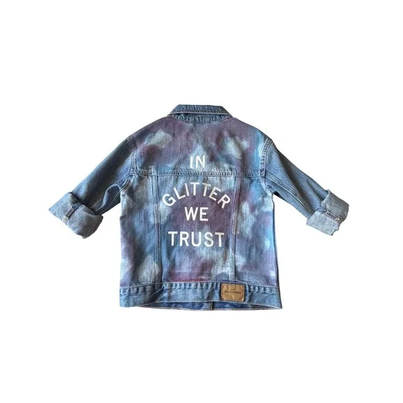 Abercrombie Kids Denim Jacket XXS 7 Blue Purple In Glitter We Trust Tie Dye