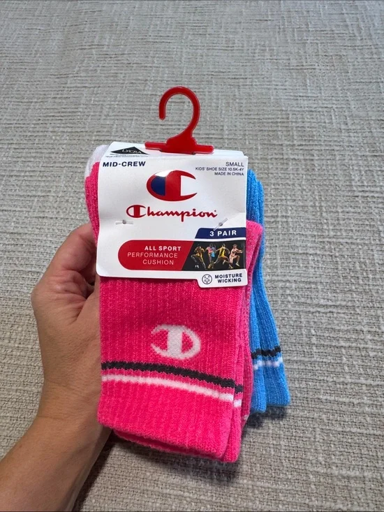 Champion woman’s Mid-Crew Performance Socks - Pink & Blue (3 Pack)
