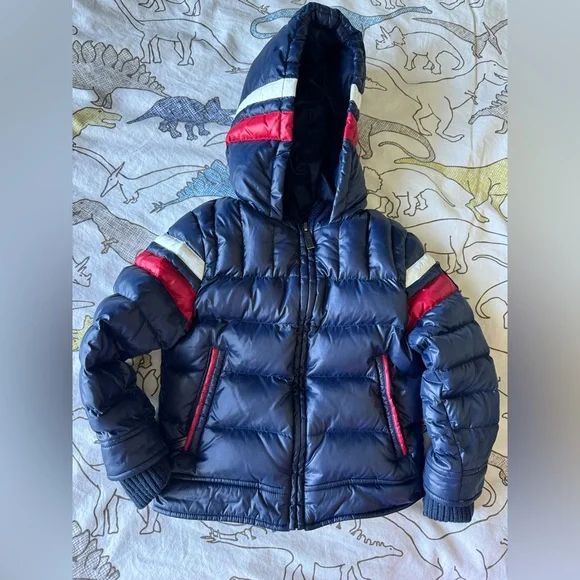 add Navy Down Puffer Jacket‎ with Red and White stripes kids size 2Y EC