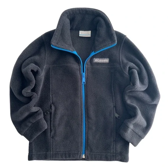 Columbia Jacket XXS 4/5 Boys Fleece  Black Blue Full Zip Soft Warm Youth