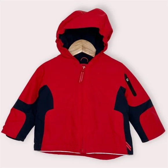 Lands' End Kids Hooded Jacket Red Navy Insulated Winter Size 12-18‎ months