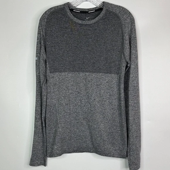 Nike Dri Fit Running Gray Long Sleeve Shirt Men's Small