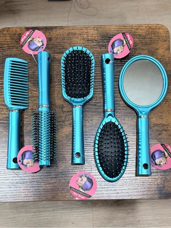 Turquoise 5-Piece Hair Tool Set with Mirror - Women Makeup Brushes & Tools