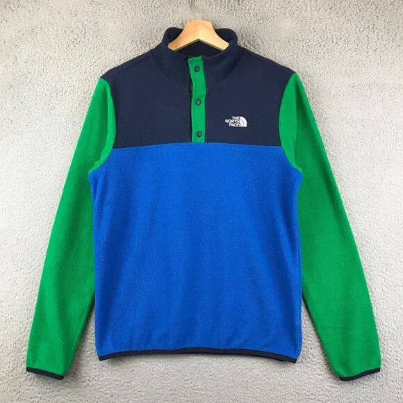 The North Face Fleece Sweater T Snap Color Block Kids Boys Sz XL Blue‎ Green