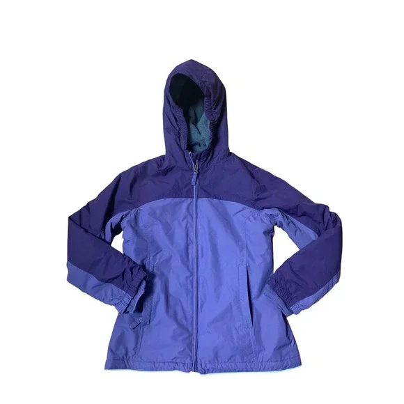 Lands End‎ Kids Purple Grow-A-Long Fleece Lined Hooded Jacket Coat Size L 14