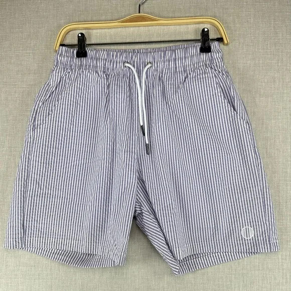Haspel Swim Trunks Mens Medium Purple Seersucker Striped Beach Shorts NWT