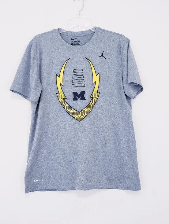 University Of Michigan Football Gray Dri FIt Tee T Shirt Size Large Nike Jordan