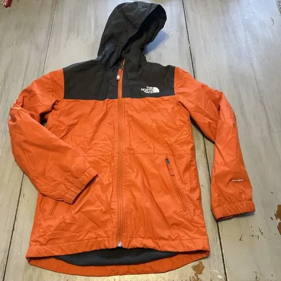 The North Face Warm Storm Orange Gray Hooded Waterproof Jacket Boys M 10/12