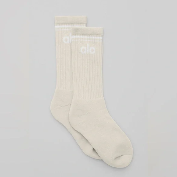ALO Yoga Unisex Ribbed Throwback Scrunch Sock Bone White Athletic Streetwear