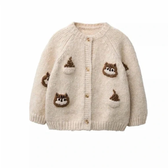 Zara Cute Beige Knit Cardigan with Animal Design! NWOT