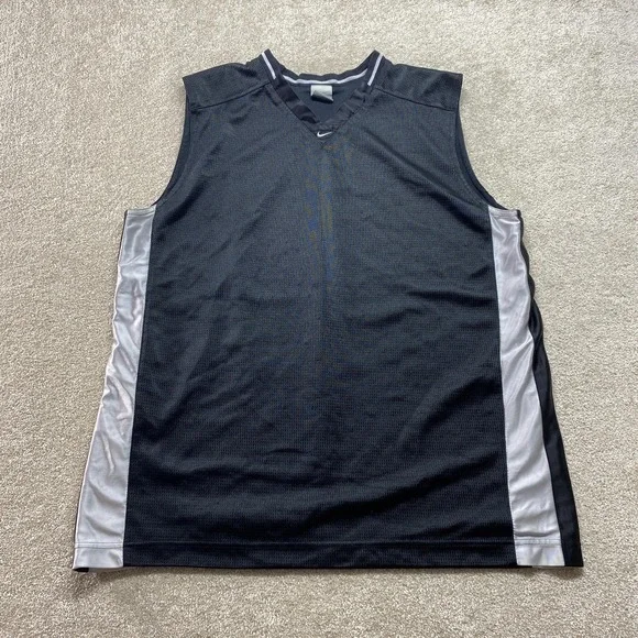 Nike Basketball Jersey Mens XL Black Gray Sleeveless Athletic‎ Mesh Tank Top Y2K