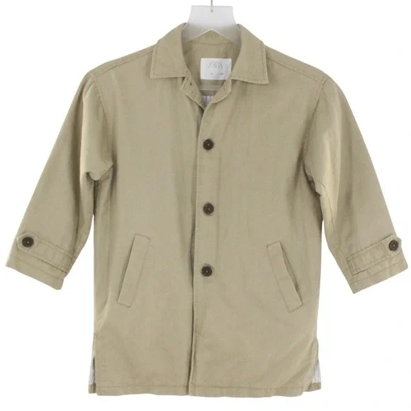 Zara Kids Cotton Button Front Lightweight Jacket Size 6 Tan Khaki‎