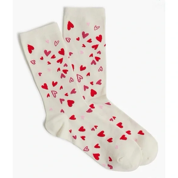 J. Crew Red & White Falling Hearts Trouser Socks NWT