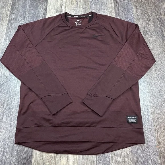 Nike Golf Dri-FIT Crewneck Pullover Men's L Burgundy Long Sleeve Performance Top