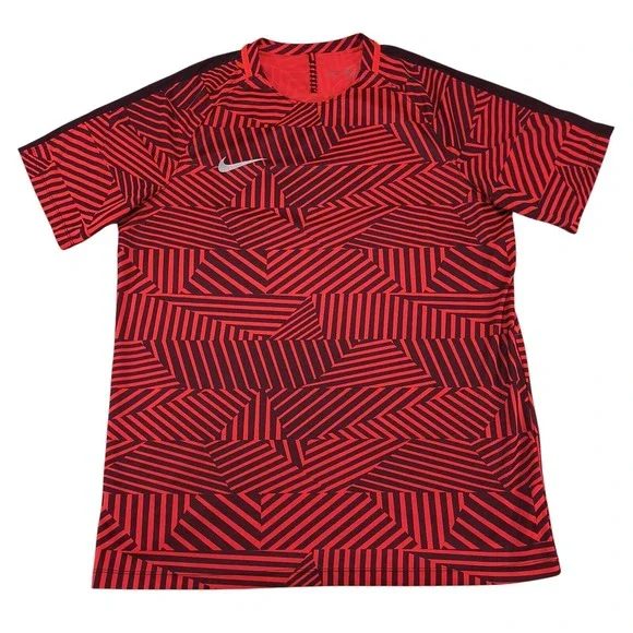 Nike Dri-FIT Strike Soccer Training Jersey Mens XL Red Black Geometric Stripe‎