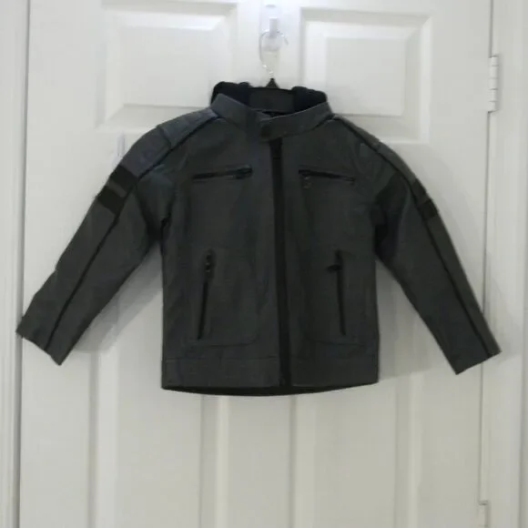 Distortion Faux Leather Boys Youth Moto Jacket Pockets Removable Hood size 6 NWT