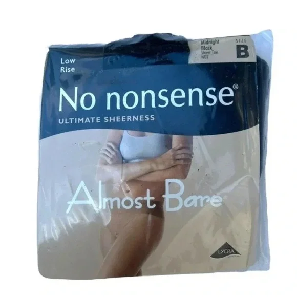 No Nonsense Almost Bare Low Rise Pantyhose Midnight Black Sheer Toe Size‎ B​​​